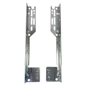 Pair of Torquemaster Flag Angle Brackets for 12" radius garage door track, featuring pre-punched holes for easy installation