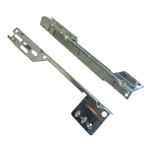 Pair of 12" radius Torquemaster Flag Angle Brackets, showcasing compatibility with Wayne Dalton garage doors.