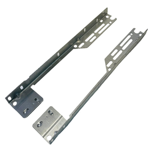 Heavy-duty steel flag brackets for Wayne Dalton garage doors, designed for 15" radius track and low headroom applications.